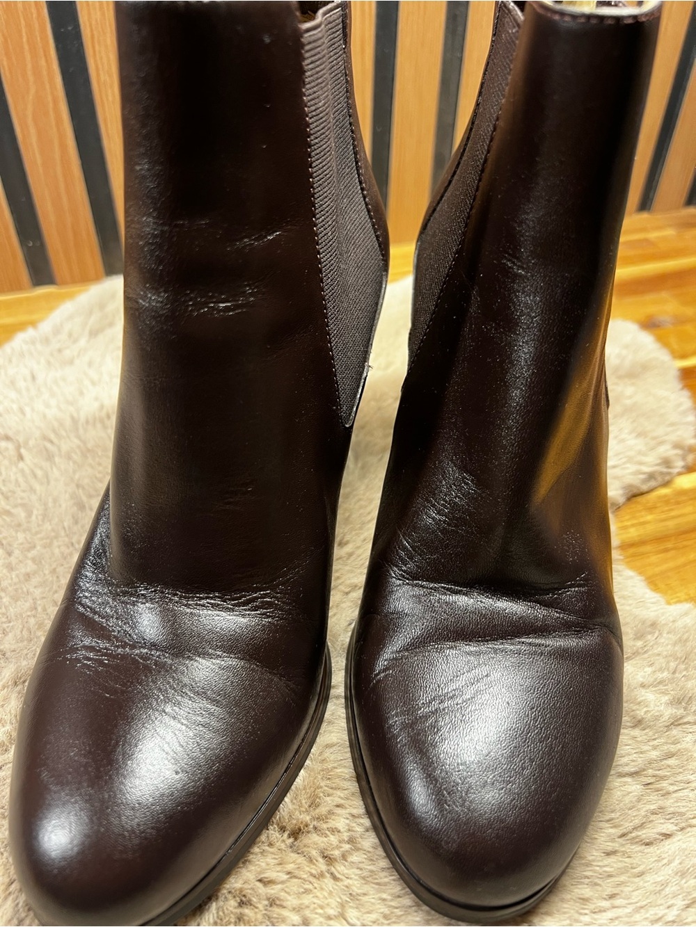 Michael Kors Lottie Leather Ankle Booties Brown Block Heel Size 8M - Picture 2 of 13
